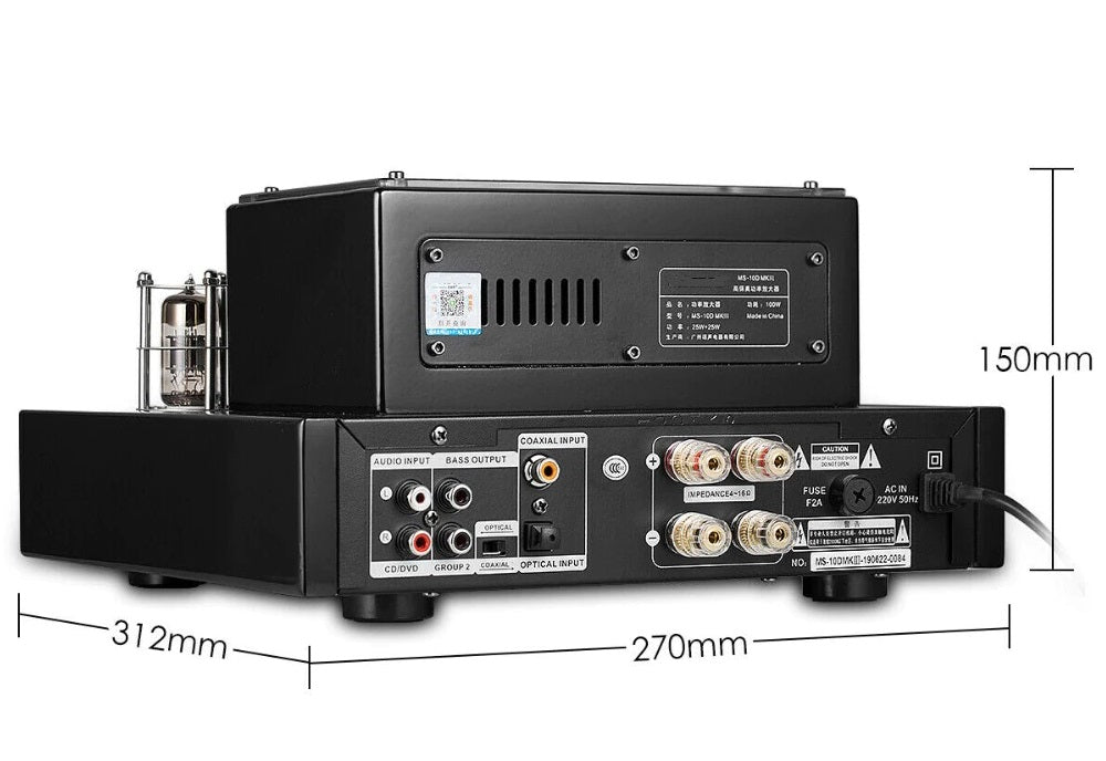 Tube amplifier | Treble and Bass + Subwoofer connection | 2 x 25 Watt | GNS10DMKII